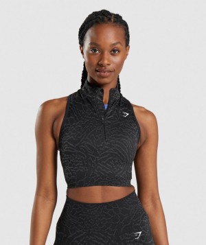 Gymshark Adapt Animal Seamless 1/2 Zip Kurz Geschnittene Oberteile Damen Schwarz | AMY-719354