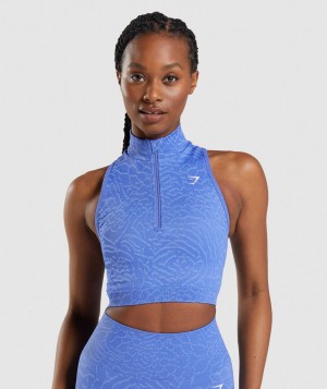Gymshark Adapt Animal Seamless 1/2 Zip Kurz Geschnittene Oberteile Damen Blau | CSW-083154