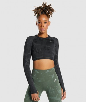 Gymshark Adapt Camo Seamless Top Kurz Geschnittene Oberteile Damen Schwarz | DZE-748695