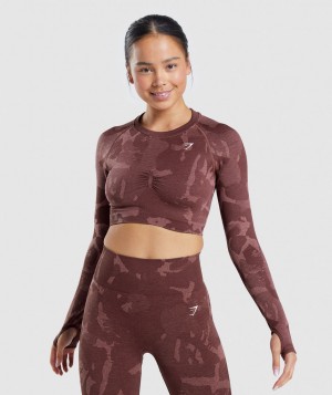 Gymshark Adapt Camo Seamless Top Kurz Geschnittene Oberteile Damen Rosa Braun | GQT-968415