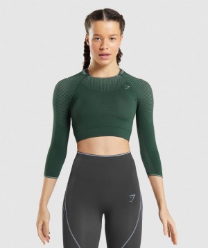 Gymshark Apex Seamless Top Kurz Geschnittene Oberteile Damen Schwarz Grün Grün | QSO-687231