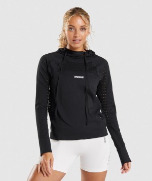 Gymshark Energy Seamless Hoodie Damen Schwarz | HPJ-781046