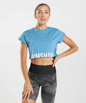 Gymshark Fraction Top Kurz Geschnittene Oberteile Damen Blau | GDH-173402
