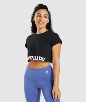 Gymshark Fraction Top Kurz Geschnittene Oberteile Damen Schwarz | CQR-935801