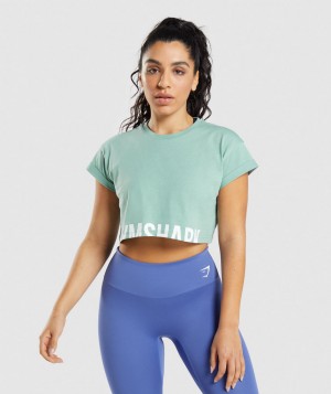 Gymshark Fraction Top Kurz Geschnittene Oberteile Damen Blau | HMT-109372