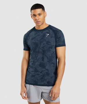 Gymshark Geo Seamless T-Shirt Herren Navy Blau | TGR-108742