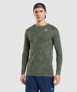 Gymshark Geo Seamless T-Shirt Herren Olivgrün Schwarz | VBF-257431