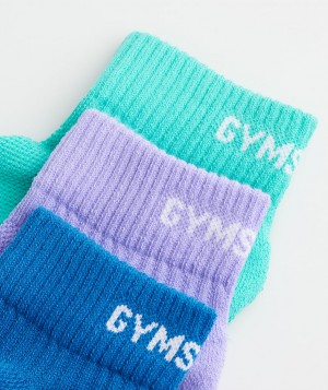Gymshark Jacquard Quarter 3pk Socken Herren Helltürkis Blau Lila Blau | YGP-918035
