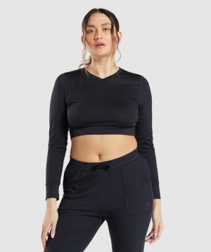 Gymshark Pause Open Back Top Langarm Shirts Damen Schwarz | ZPL-681057