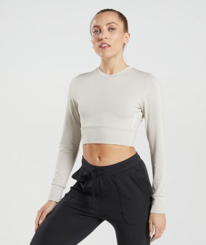 Gymshark Pause Open Back Top Langarm Shirts Damen Grau | BLF-365209