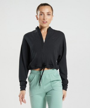 Gymshark Pause Zip Up Hoodie Damen Schwarz | TFA-935172