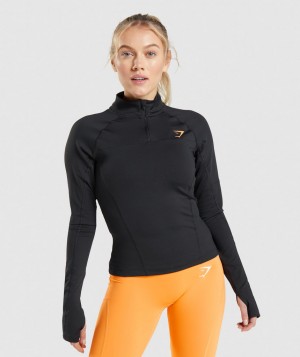 Gymshark Pulse 1/4 Zip Pullover Damen Schwarz | ASK-956820