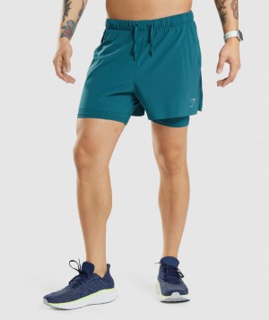 Gymshark Speed 5" 2 in 1 Kurze Hose Herren Türkis | CRO-214053