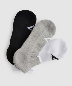Gymshark Trainer 3pk Socken Herren Weiß Hellgrau Schwarz | SEN-350186