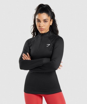 Gymshark Training 1/4 Zip Pullover Damen Schwarz | AUL-042537