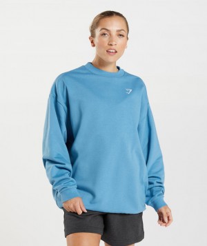 Gymshark Training Oversized Sweatshirt Pullover Damen Blau | DRS-293847