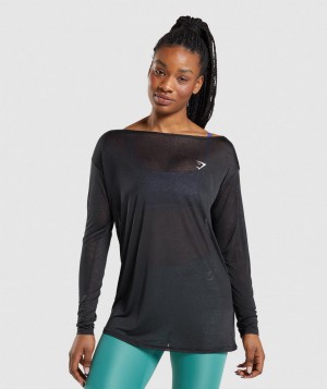 Gymshark Training Oversized Tee Langarm Shirts Damen Schwarz | KCE-160489