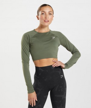 Gymshark Training Top Kurz Geschnittene Oberteile Damen Olivgrün | YMT-053128