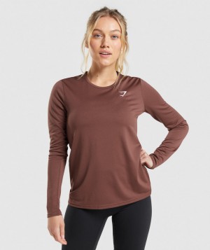 Gymshark Training Top Langarm Shirts Damen Rosa Braun | STF-169738
