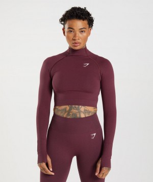 Gymshark Vital Seamless 2.0 High Neck Midi Top Kurz Geschnittene Oberteile Damen Bordeaux | TPN-068514