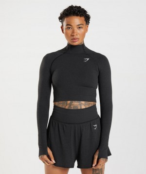 Gymshark Vital Seamless 2.0 High Neck Midi Top Kurz Geschnittene Oberteile Damen Schwarz | VMP-873905