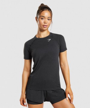 Gymshark Vital Seamless 2.0 Light T-Shirt Damen Schwarz | IDG-426905