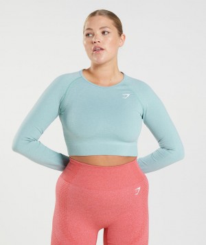 Gymshark Vital Seamless 2.0 Top Kurz Geschnittene Oberteile Damen Blau | GLQ-268035