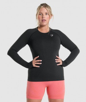 Gymshark Vital Seamless 2.0 Top Langarm Shirts Damen Schwarz | PSQ-310279