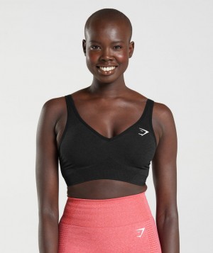 Gymshark Vital Seamless 2.0 V Neck Sport BH Damen Schwarz | LUO-769203