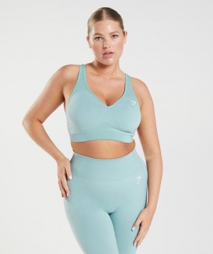Gymshark Vital Seamless 2.0 V Neck Sport BH Damen Blau | PJT-701843