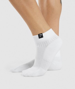 Gymshark Woven Tab Sneaker 3pk Socken Herren Weiß | BVK-923684