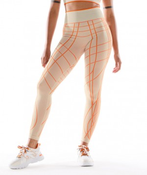 Gymshark Wtflex Linear Seamless Leggings Damen Grau Orange Weiß | VXQ-716953