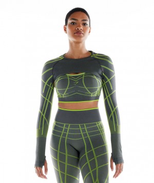 Gymshark Wtflex Linear Seamless Shrug Pullover Damen Grau Grün Hellgrau | EQS-590378