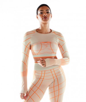 Gymshark Wtflex Linear Seamless Shrug Pullover Damen Grau Orange Weiß | JQS-507241